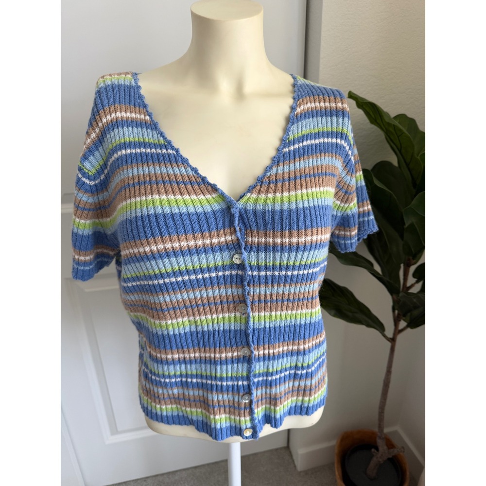 Vintage County Seat Striped Short Sleeve Cardigan Sweater 90's